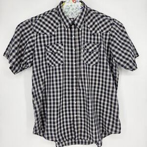 Ely Cattleman Shirt‎ Mens 3XL Tall Plaid Western Pearl Snap Short Sleeve